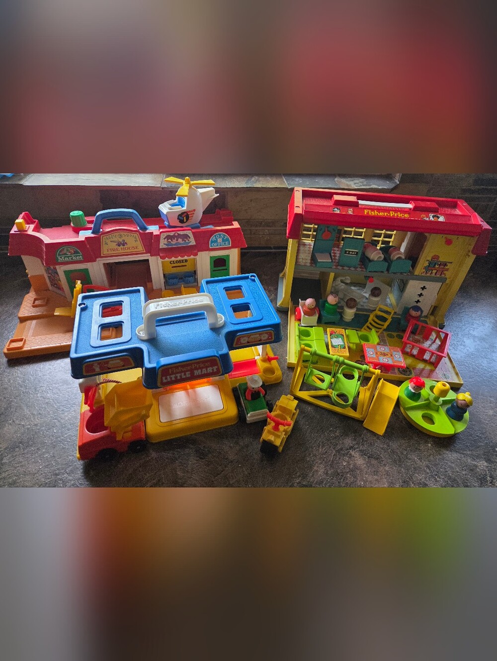 Vintage Fisher-Price Little People Hospital, Little Mart & Main Street w/ Extras